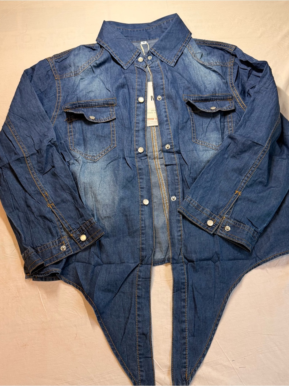 Washed Indigo chambray Button-Down front tie Shirt  - Women's